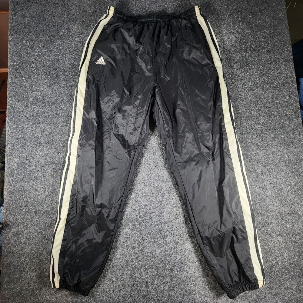 VTG 90s Adidas Track Pants Mens XL Black White Stripe Lined Ankle Zip Wind Pants